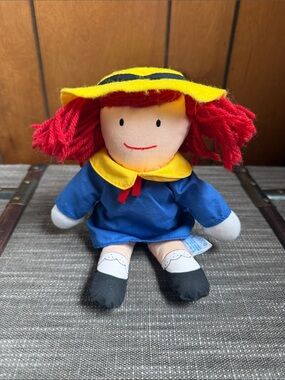 90s Madeline Vintage Plush Doll in Blue Outfit with Yellow Hat